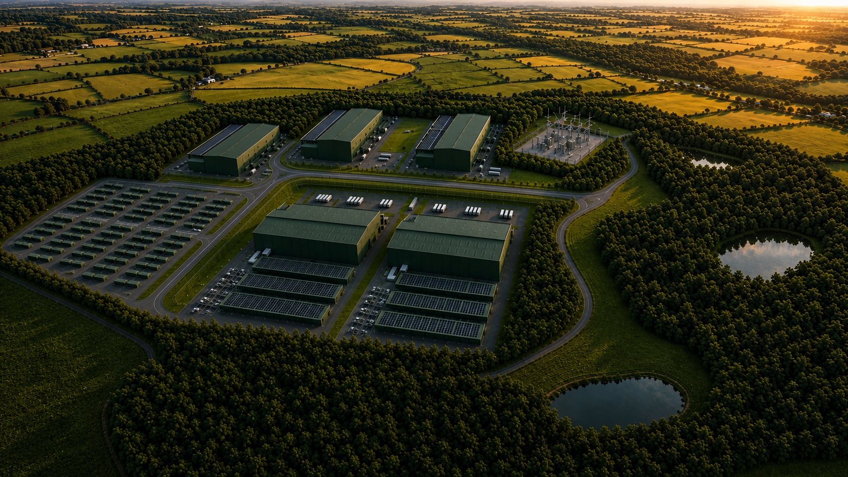 Developer visualisation of the proposed Devon AI data campus near Alverdiscott