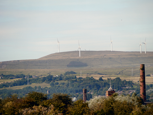 Scout Moor wind turbines across the Pennine landscape