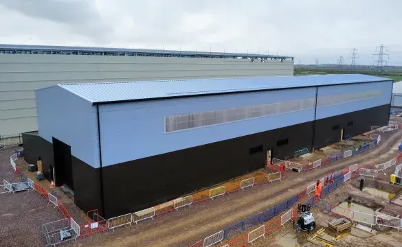 Aerial view of National Grid's new Wallend 400kV substation under construction on the Isle of Grain, Kent